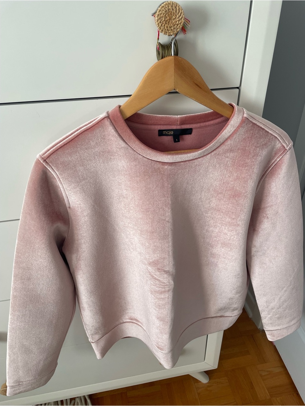 Maje Pink Velvet Crewneck Sweatshirt